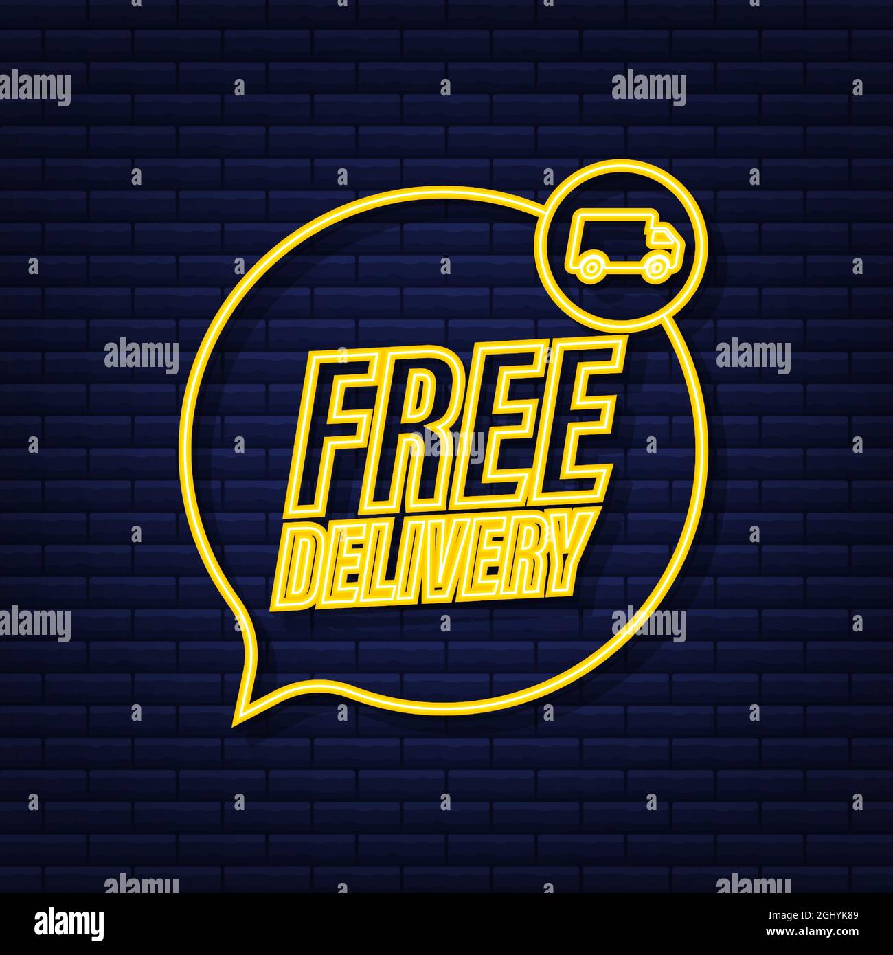Free delivery. Badge with truck. Neon icon. Vector stock illustrtaion ...