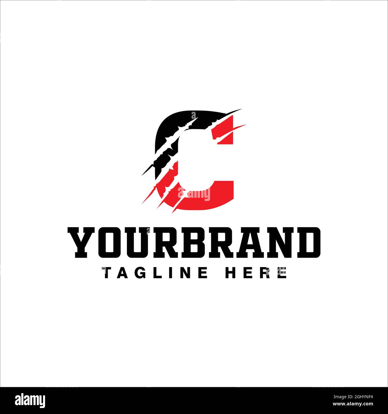 Letter C Logo Design With Red Claw Scratch Vector Illustration Stock Vector