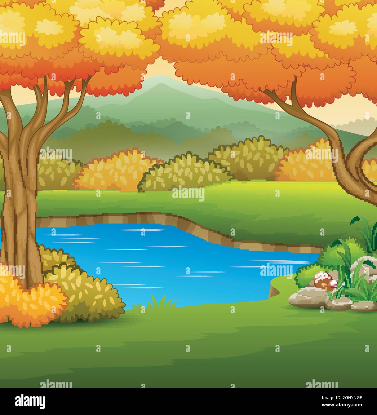 Autumn landscape with rivers and trees Stock Vector Image & Art - Alamy