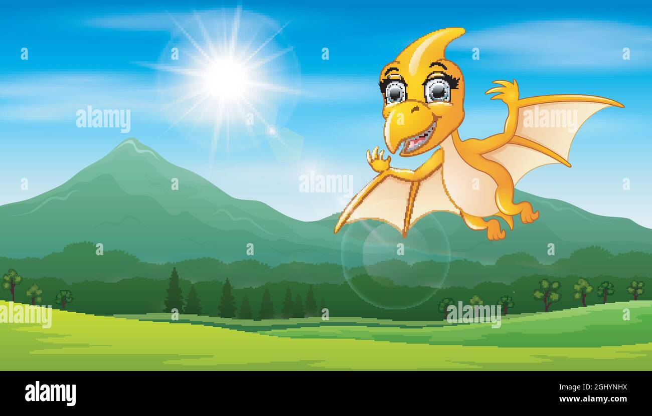 Pterodactyl flying under the sun Stock Vector
