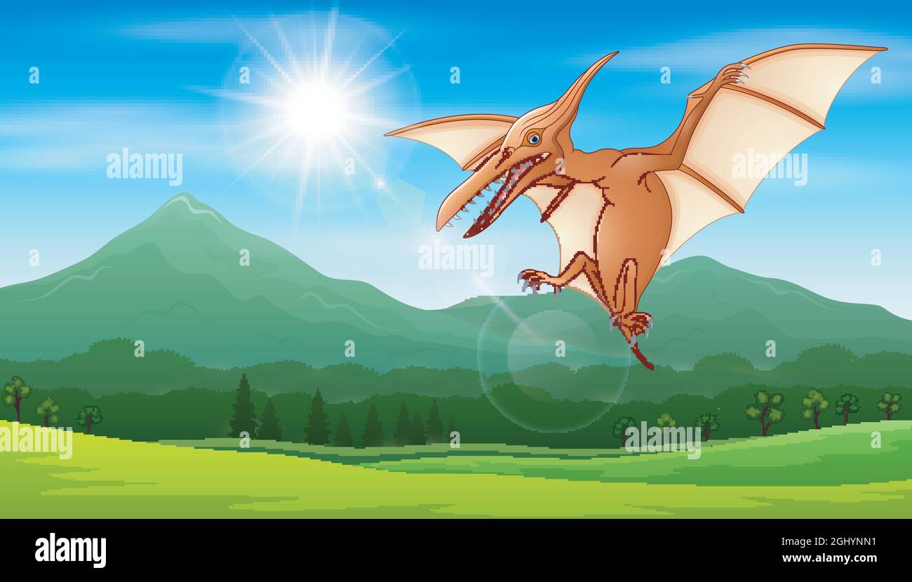 Pterodactyl flying under the sun Stock Vector