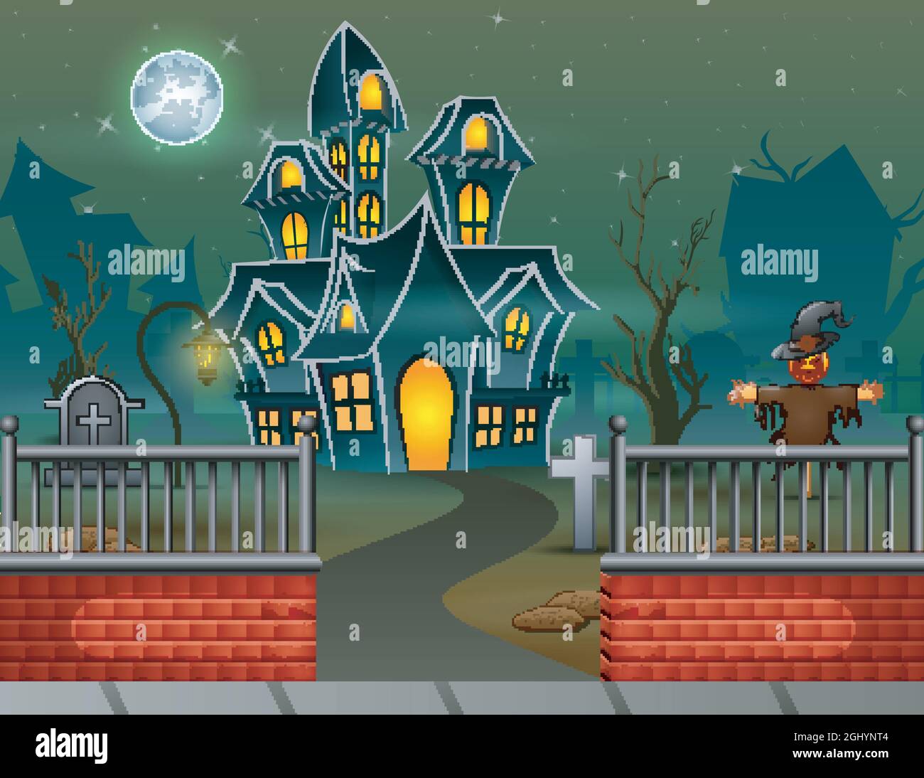 Halloween house in the night background Stock Vector