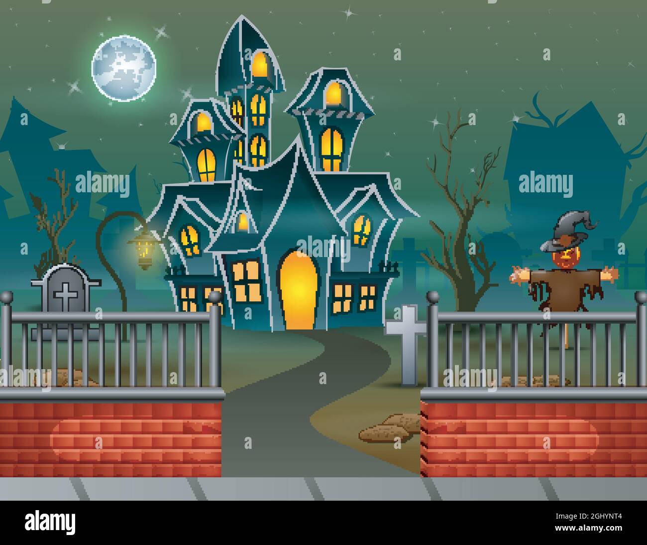 Halloween house in the night background Stock Vector Image & Art - Alamy