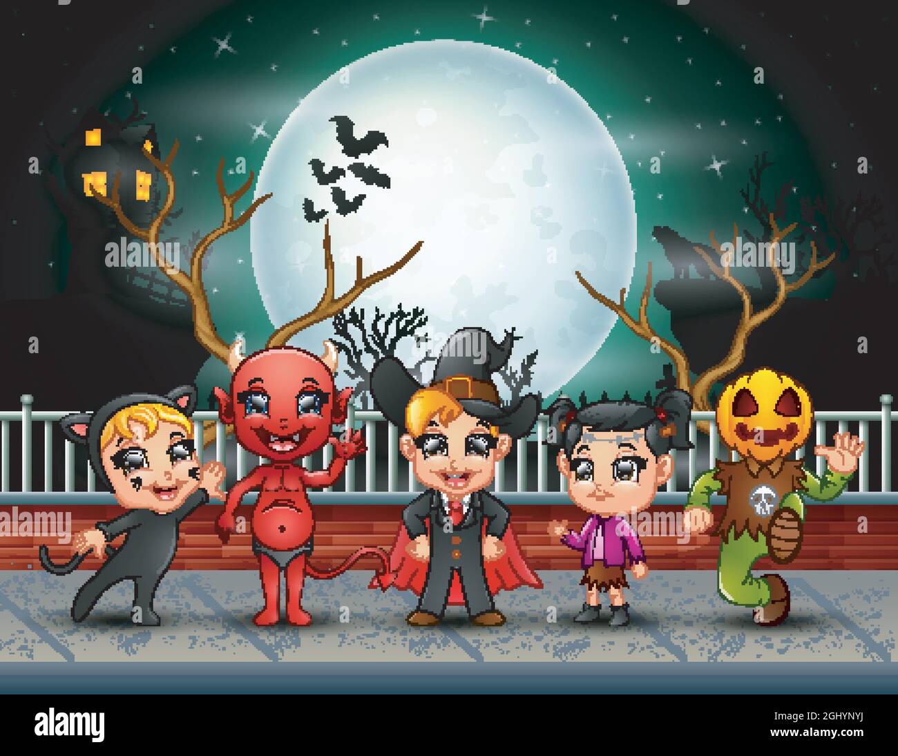 Happy halloween kids in full moon background Stock Vector Image & Art ...