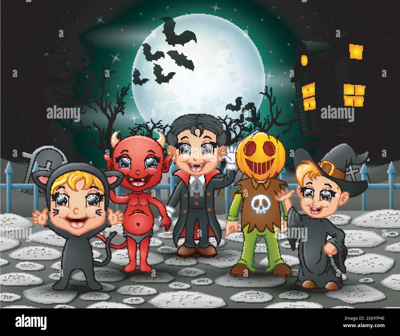 Happy halloween kids in full moon background Stock Vector Image & Art ...