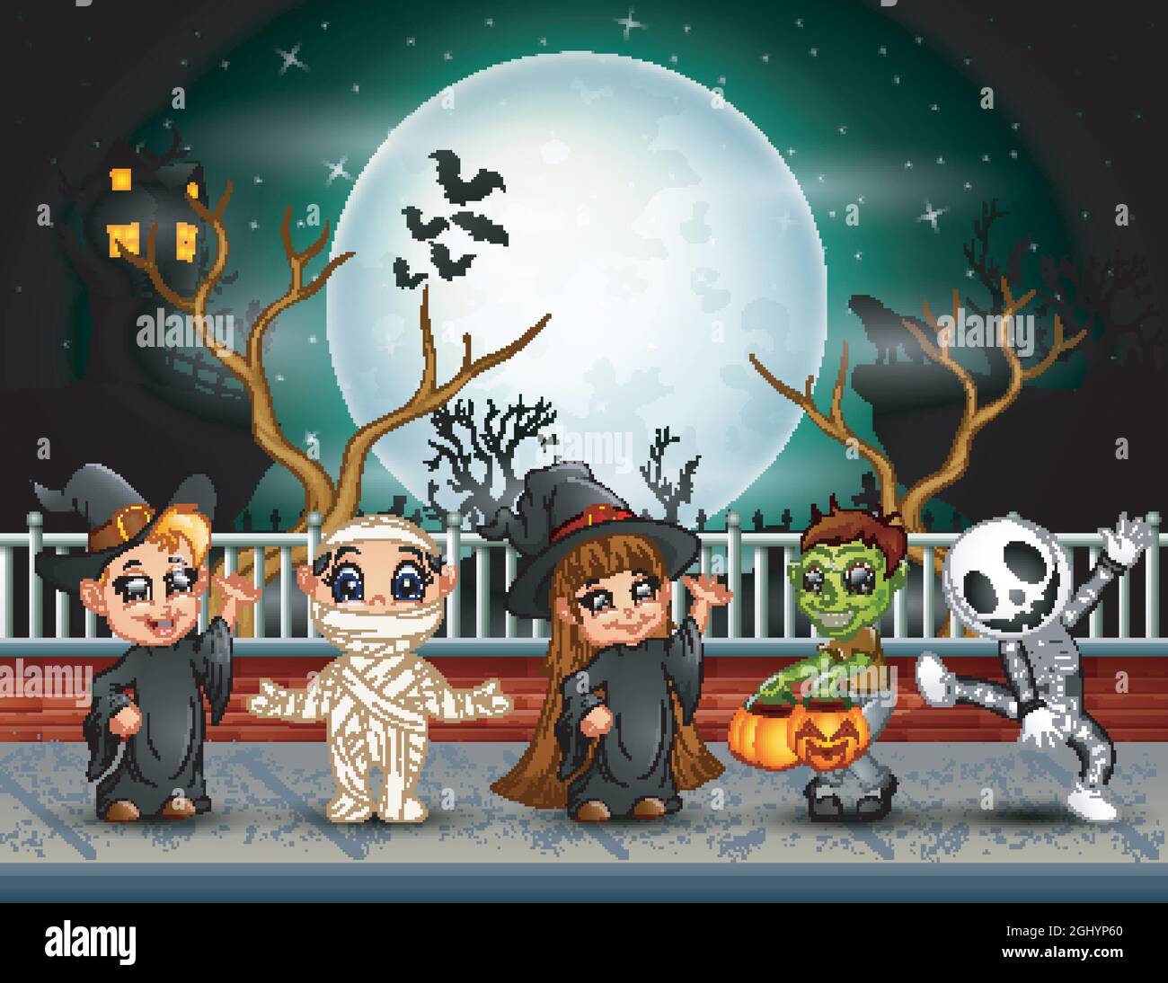 Happy halloween kids in full moon background Stock Vector Image & Art ...