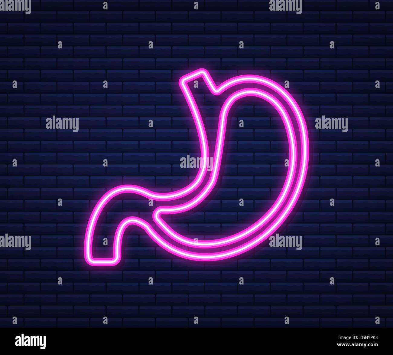 Stomach endoscopy. Endoscope in stomach through esophagus. Neon style