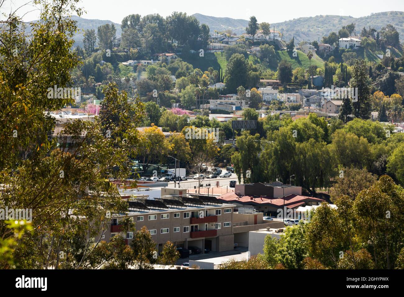 Daytime city view of the Woodland Hills area of Los Angeles, California ...