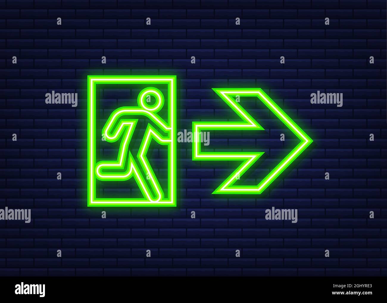 Emergency exit sign. Protection symbol. Fire icon. Neon style. Vector