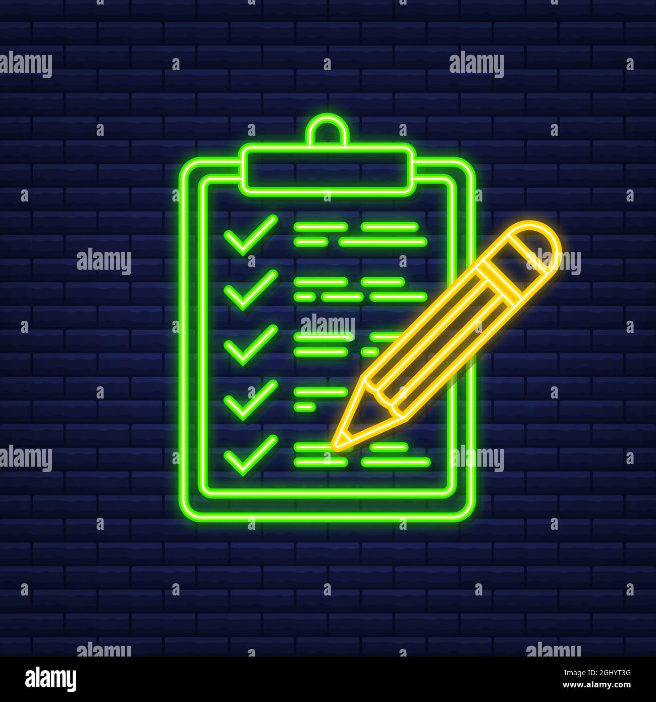 Clipboard with checklist icon. Neon icon. Clipboard with checklist icon ...
