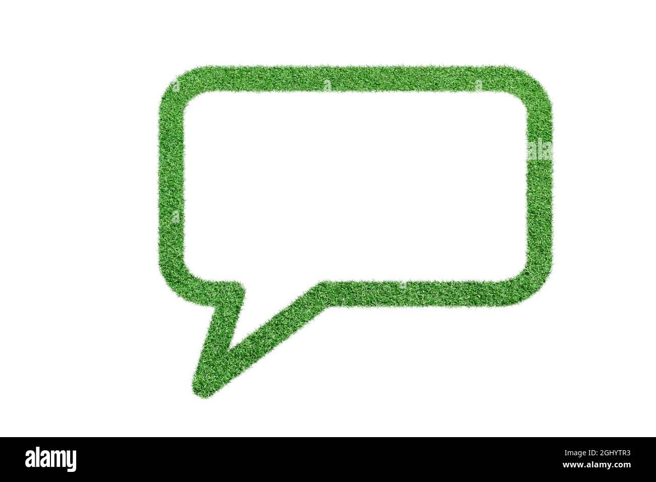 Speech Bubble made from green grass, Isolated on white background Stock Photo