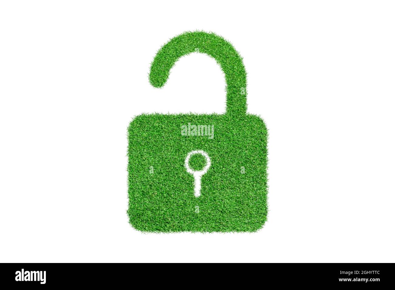 padlock icon covered of grass isolated on white background. Stock Photo