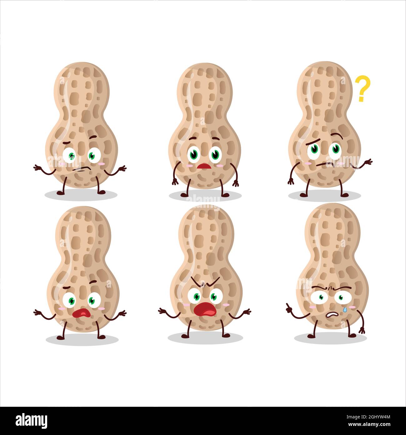 Cartoon character of peanut with what expression. Vector illustration