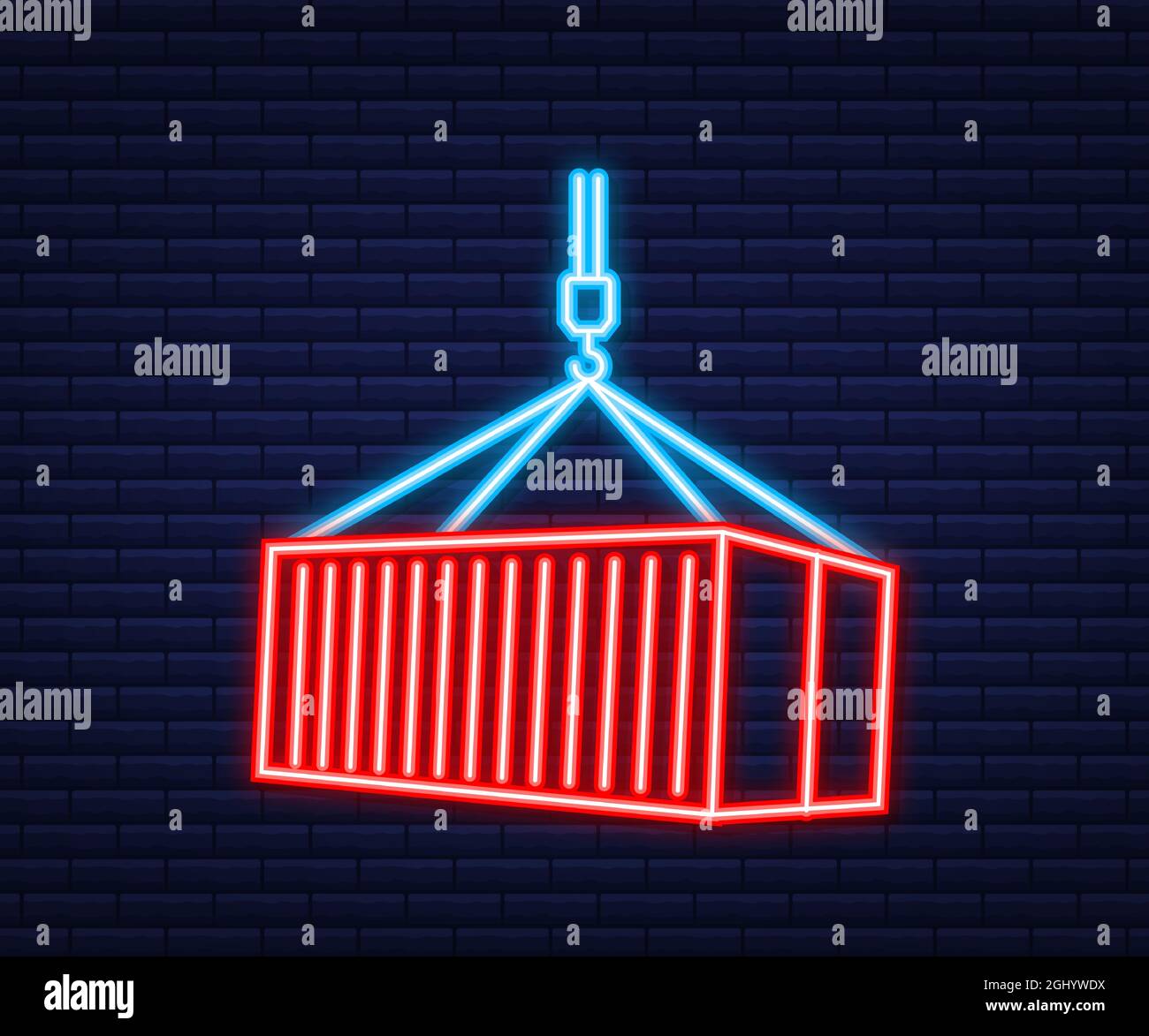 Red Shipping Cargo Container Twenty and Forty feet. for Logistics and Transportation. Neon style. Vector stock Illustration. Stock Vector