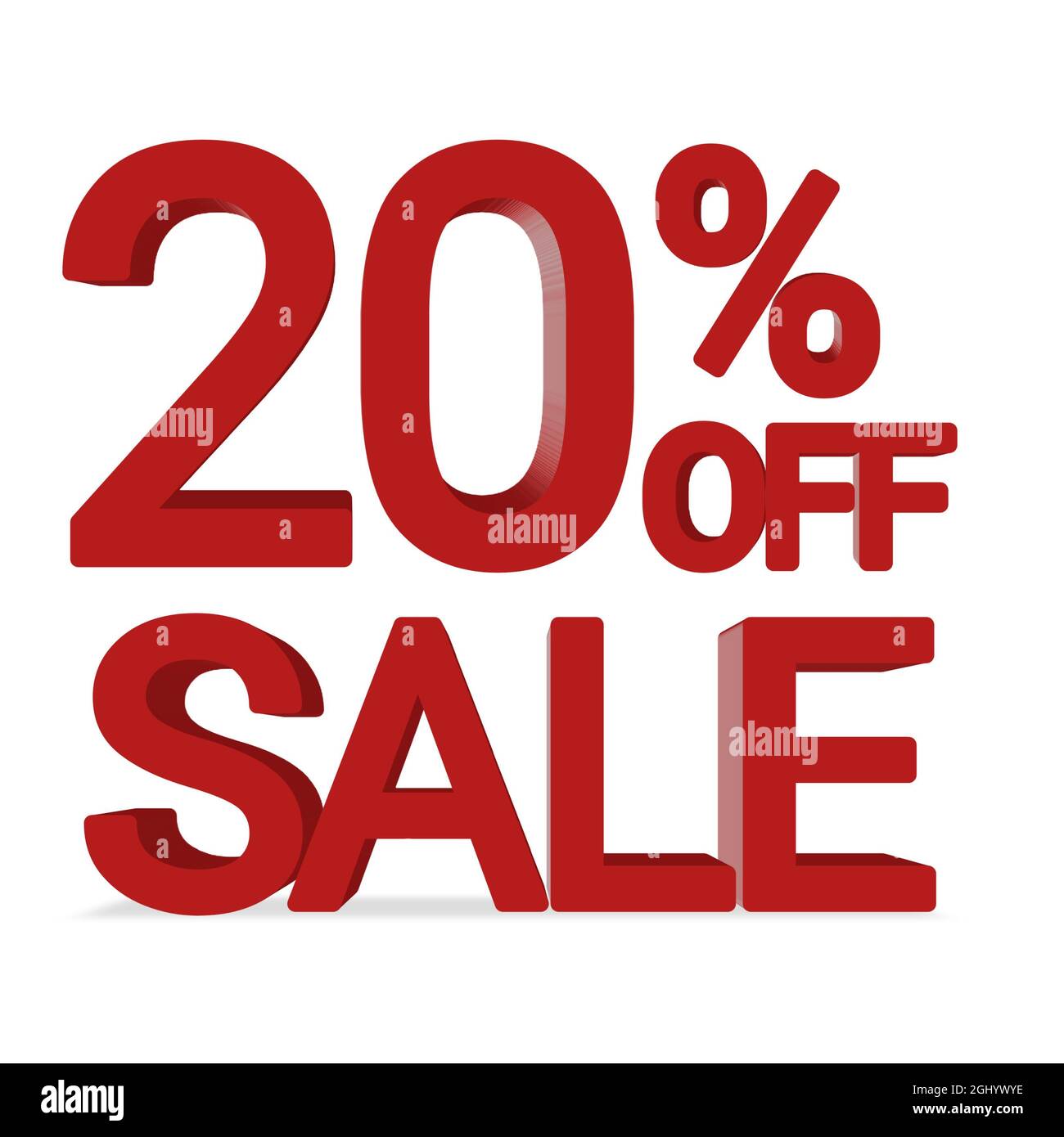 20 percent discount off sale red 3d text over a white background Stock