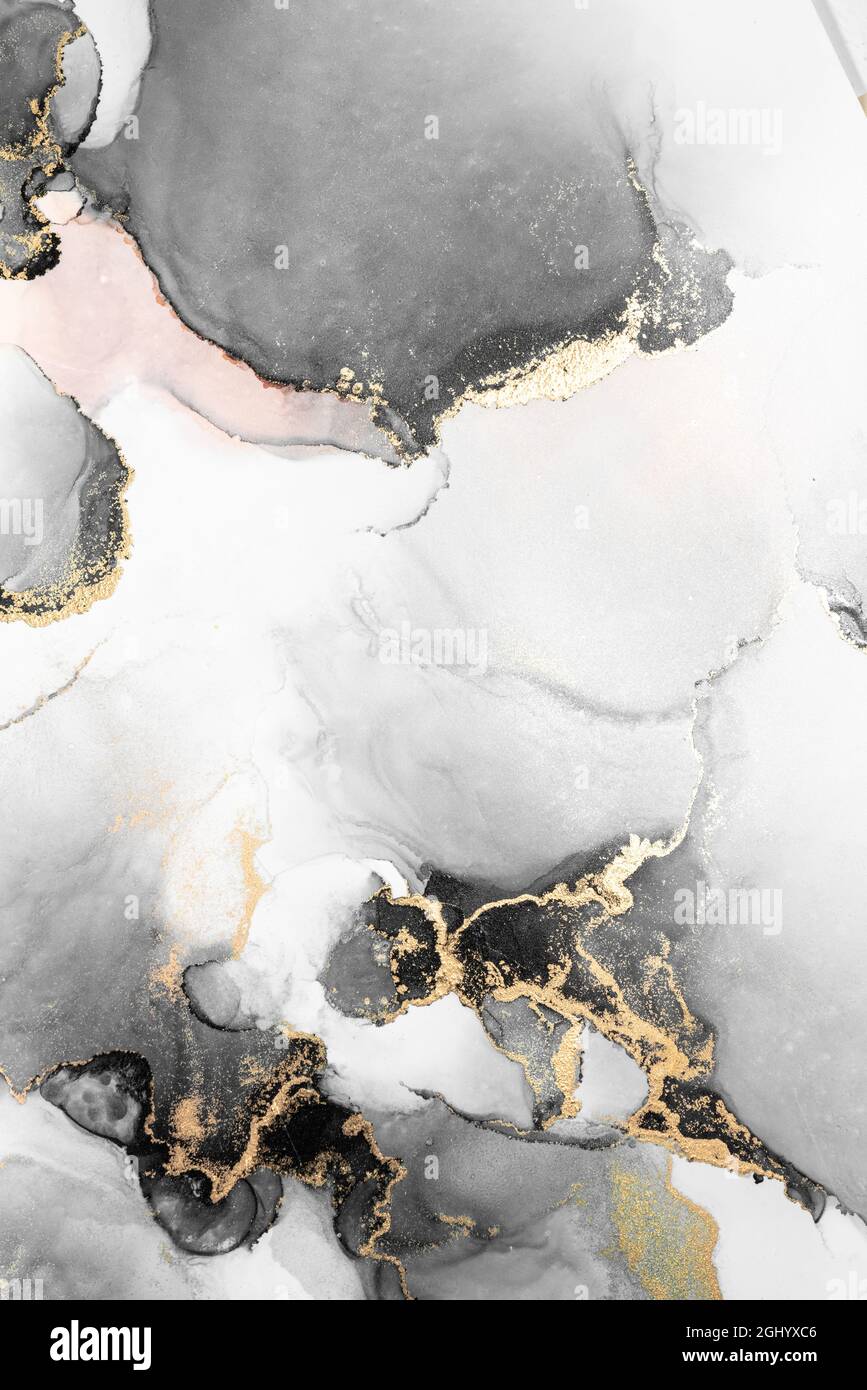 Alcohol Ink Black & Gold Marble Abstract Art Poster for Sale by