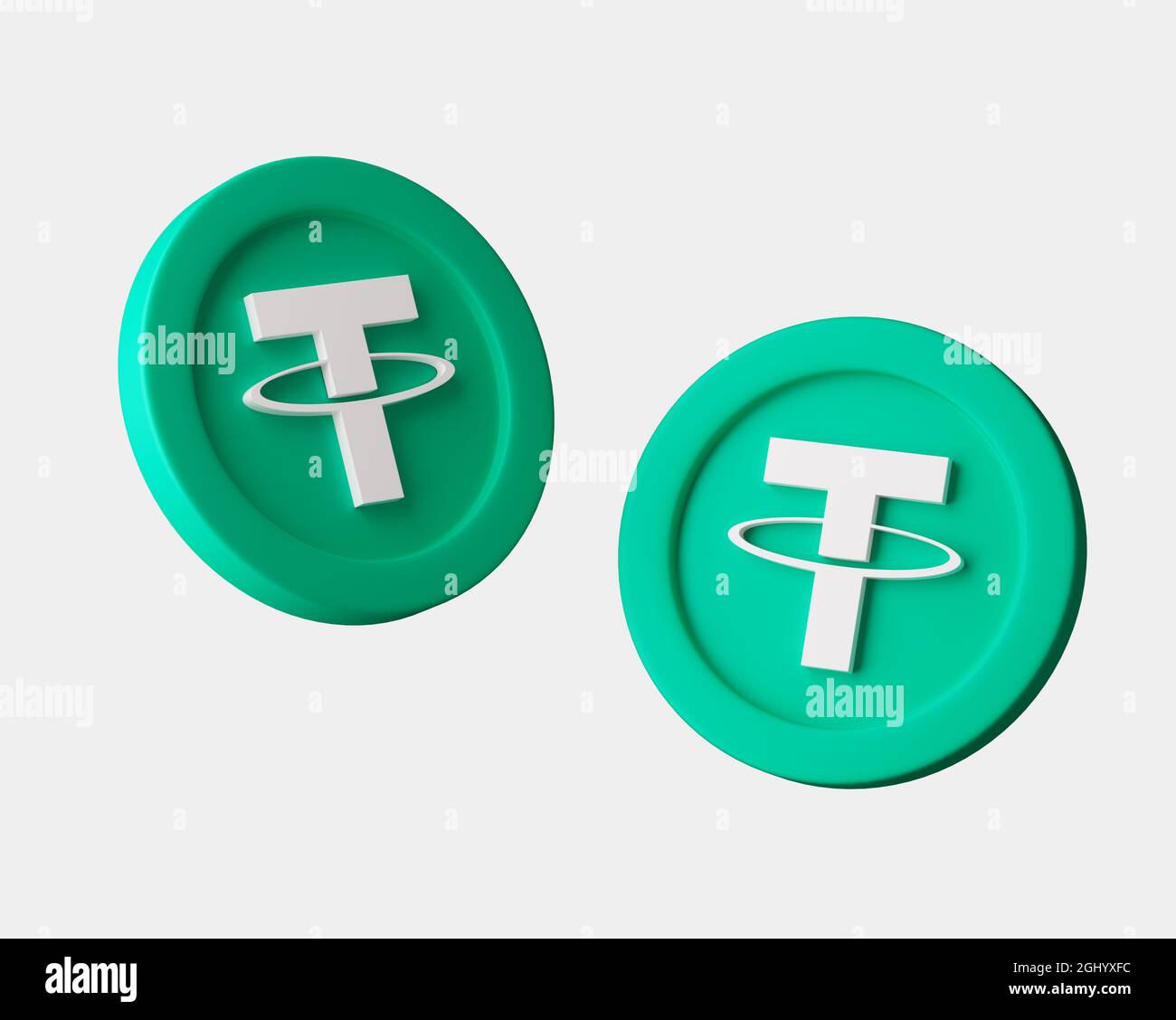 Cryptocurrency Thether coins from different viewes on white background. 3d  render illustration with soft lights. Isolated objects Stock Photo - Alamy