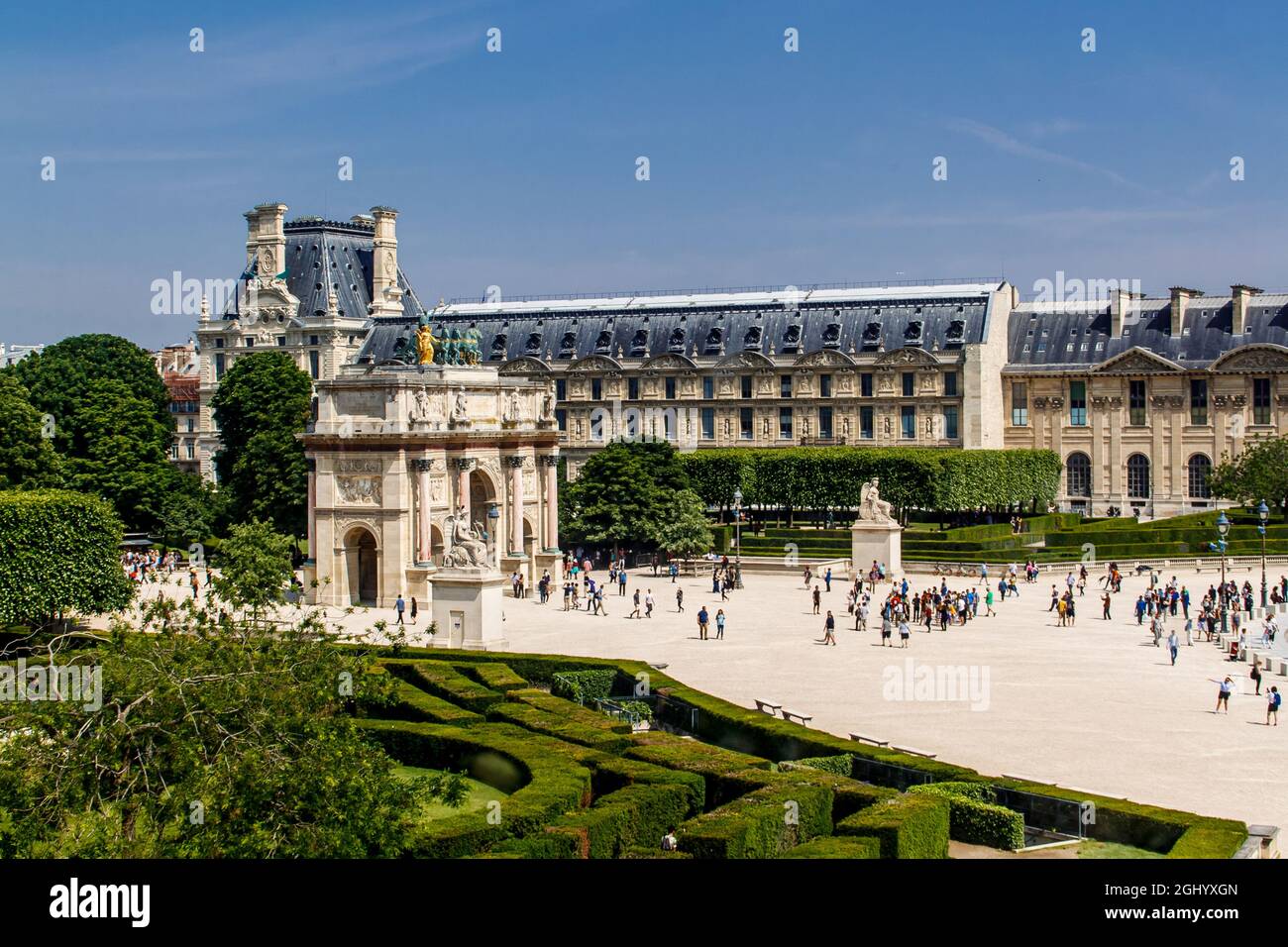 Paris, France. - May 25 2018: Arc de Triomphe du Carrousel between the Jardin des Tuileries and the Louvre Museum. Stock Photo