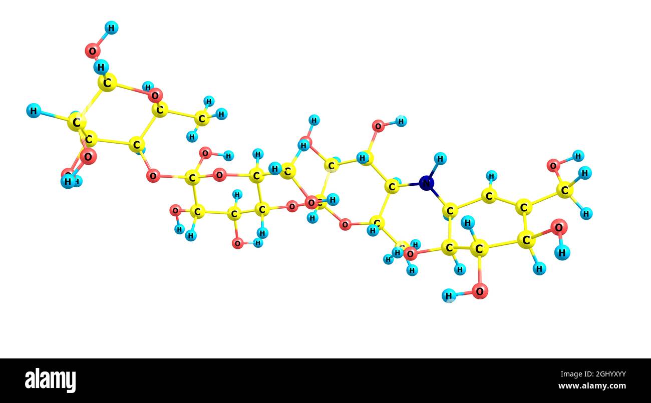 Acarbose is an anti-diabetic drug used to treat diabetes mellitus type 2 and, in some countries, prediabetes. 3d illustration Stock Photo