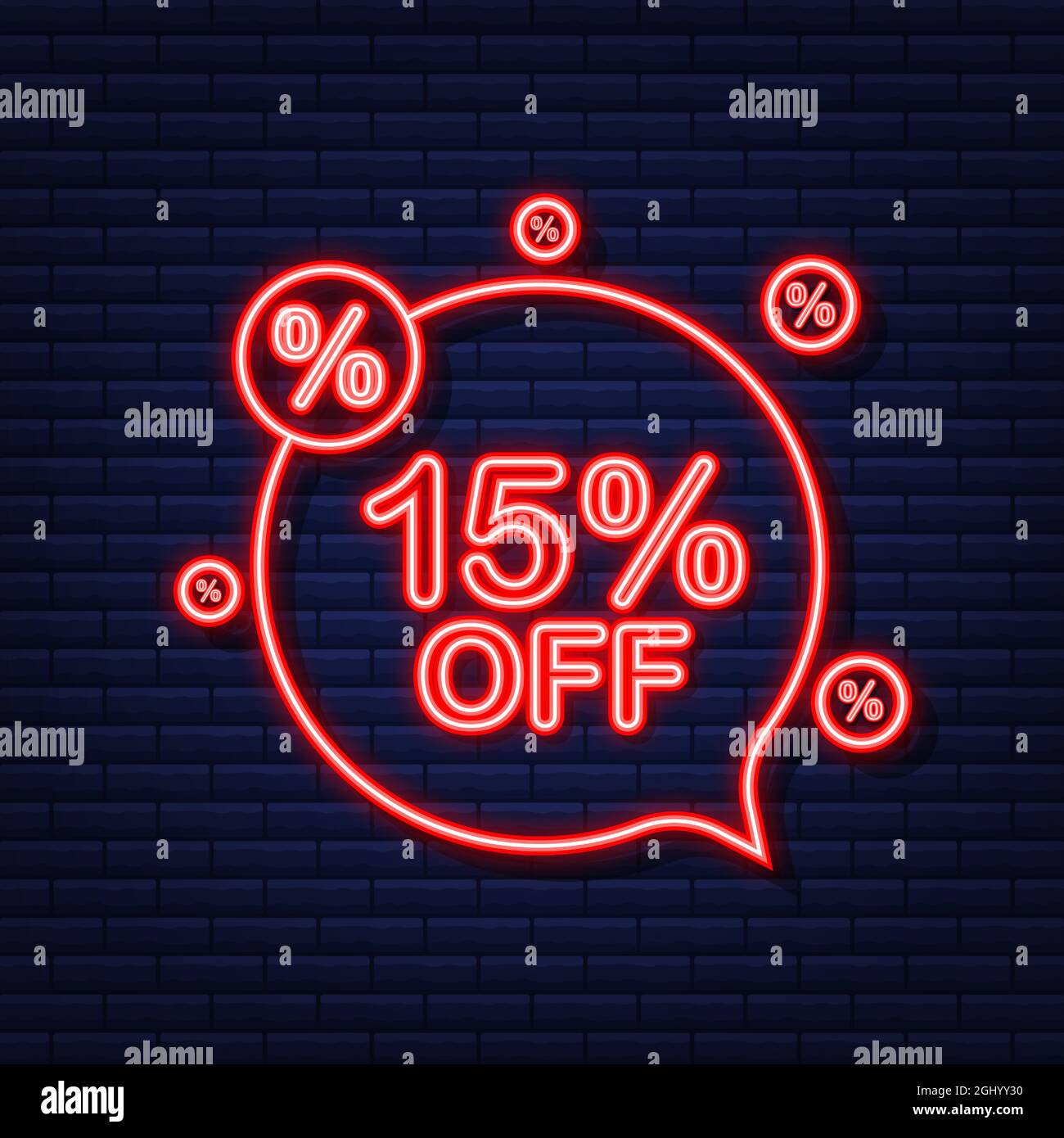 15 Percent OFF Sale Discount Banner Neon Icon Discount Offer Price 