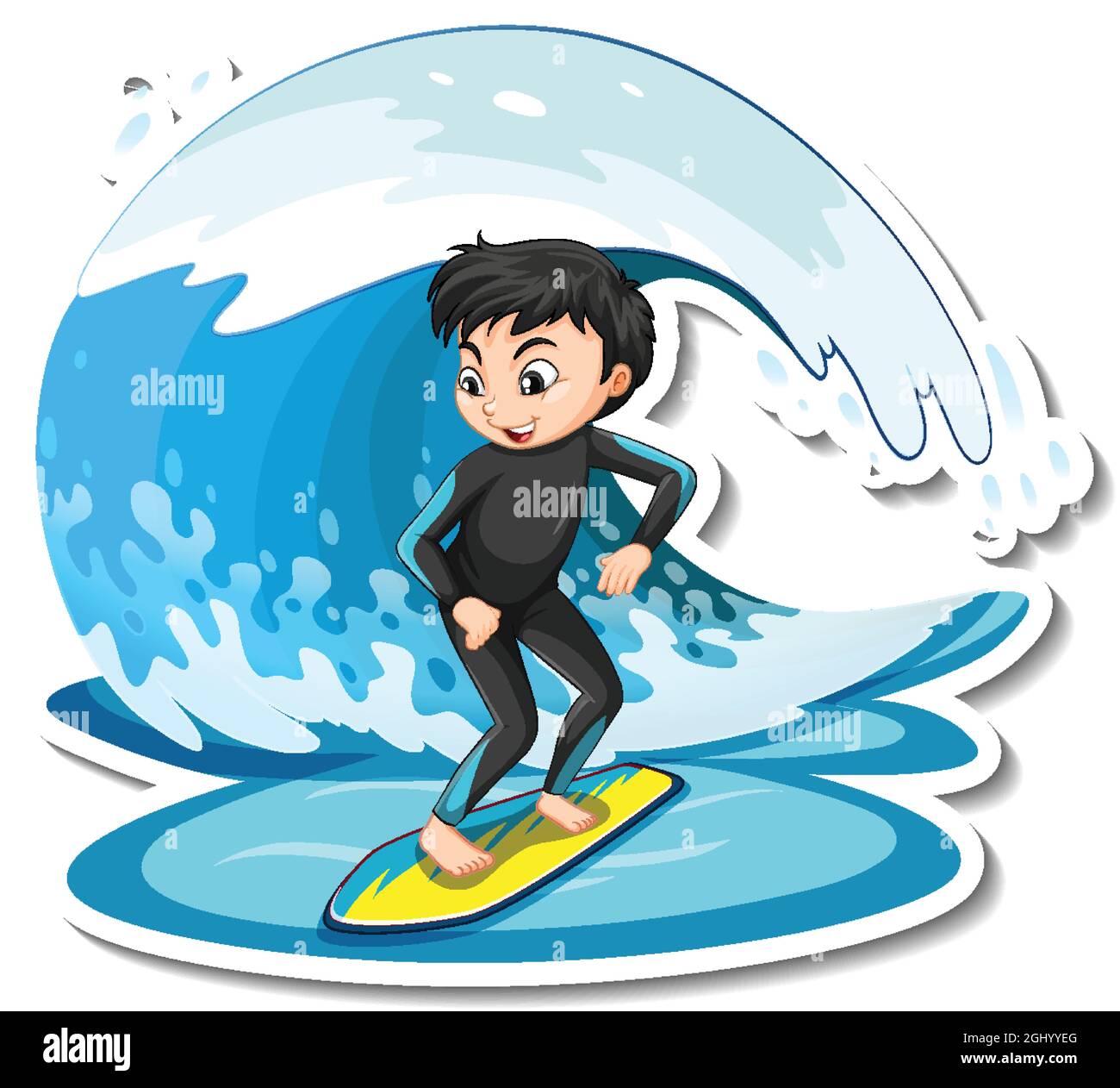 Sticker design with a girl on surfboard isolated illustration Stock ...