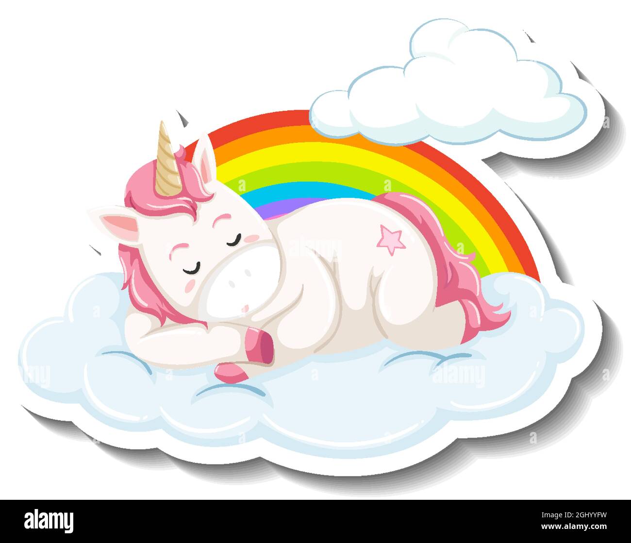 Cute unicorn laying on the cloud on white background illustration Stock ...