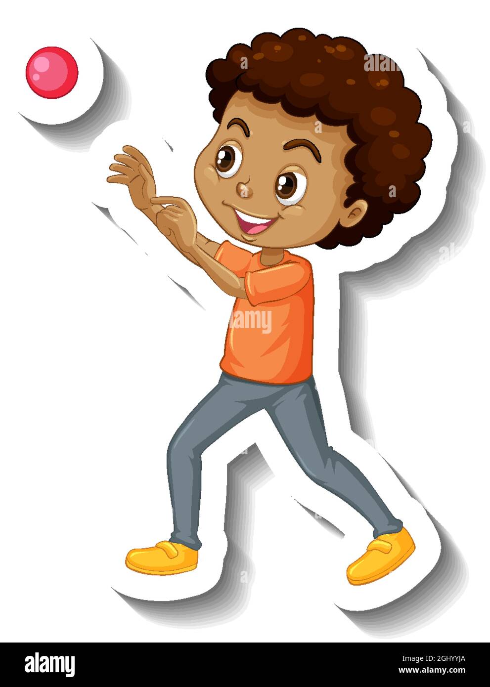 A boy throwing ball cartoon character sticker illustration Stock Vector