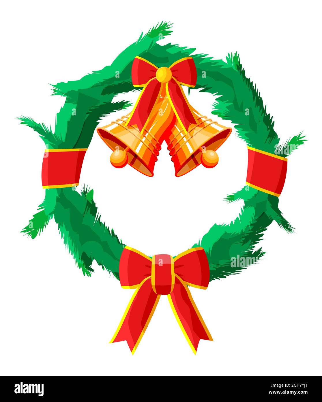 Christmas wreath with red bow and gold bell Stock Vector Image & Art