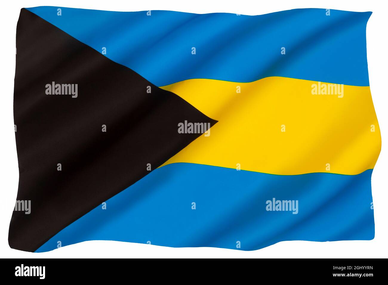 The national flag of the Bahamas - adopted in 1973. Isolated on a white background for cut out. Stock Photo