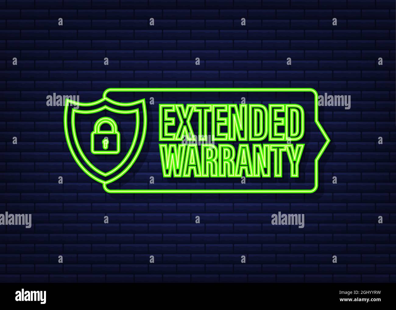 Extended warranty label or sticker. Badge, icon, stamp. Neon icon