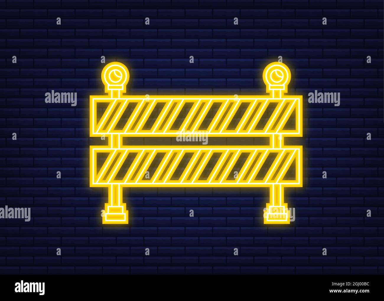 Under Construction Barrier. RNeon style. Fence of building or repair works sign. Vector stock illustration. Stock Vector