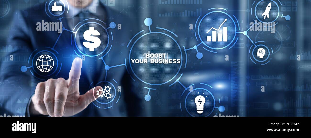 Boost your business on Virtual screen. Business Technology Internet and network concept. Stock Photo