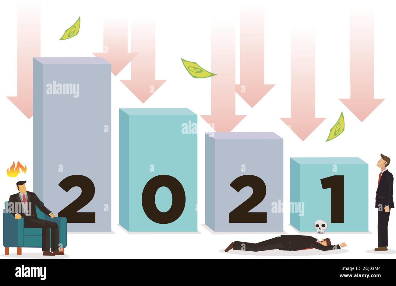 Negative growth market crash in year 2021. Concept of negative