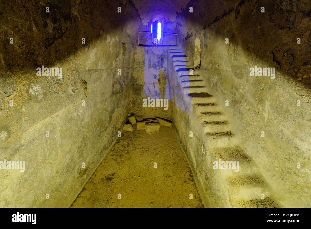 Herodium, West Bank - August 30, 2021: View of an ancient water reservoir, in Herodium National Park, the West Bank, South of Jerusalem Stock Photo