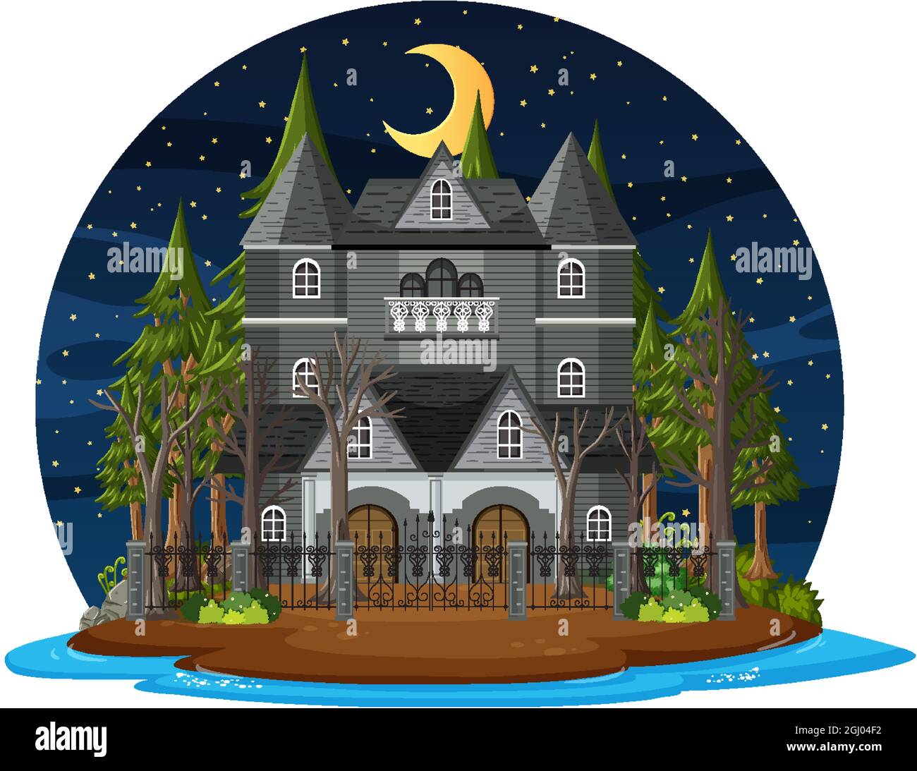Haunted house at night scene illustration Stock Vector Image & Art - Alamy