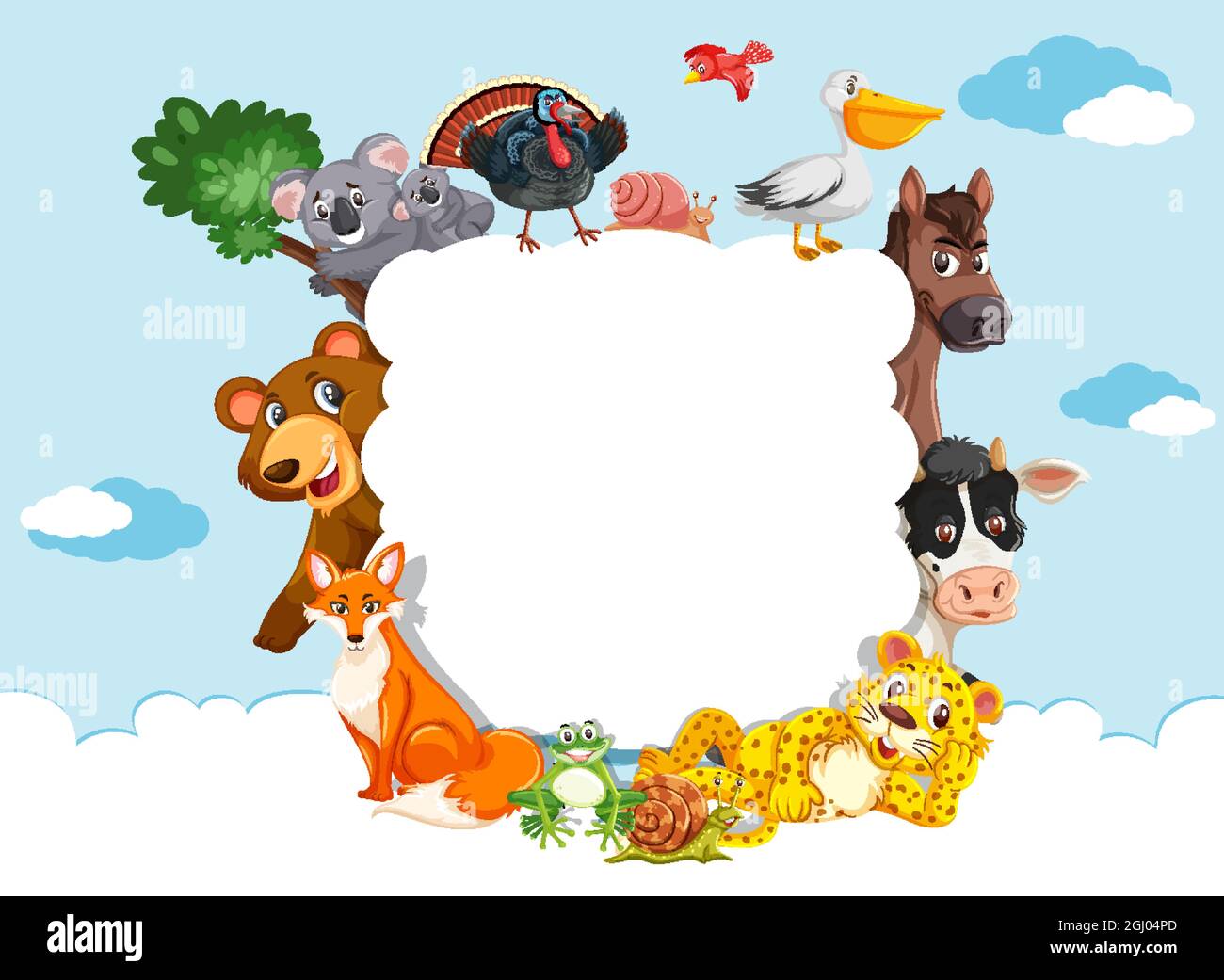 Empty cloud banner with various wild animals illustration Stock Vector ...