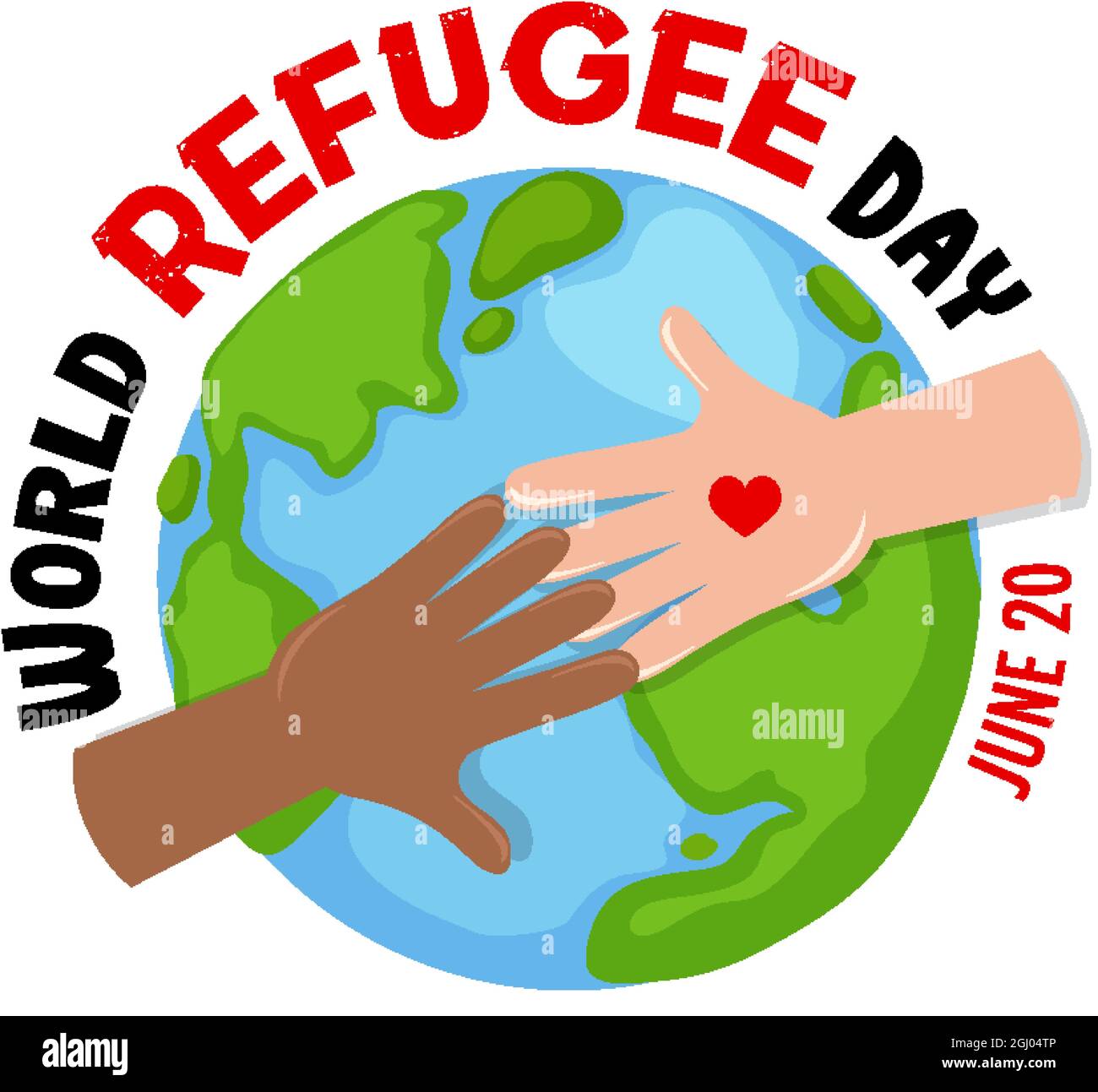 World Refugee Day banner with hands on globe background illustration