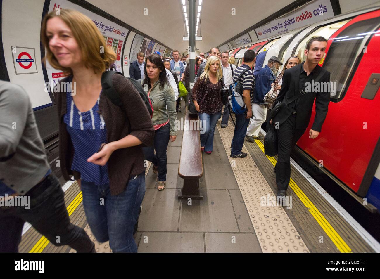 Passengers arriving at Clapham Common Underground Station, Clapham Common, London, UK.  27 Aug 2011 Stock Photo