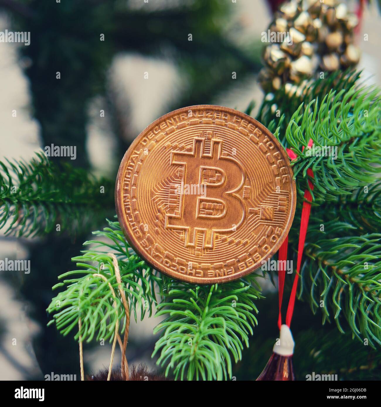 Bitcoin On The Branch Of The Christmas Tree On New Year Eve Stock Photo Alamy