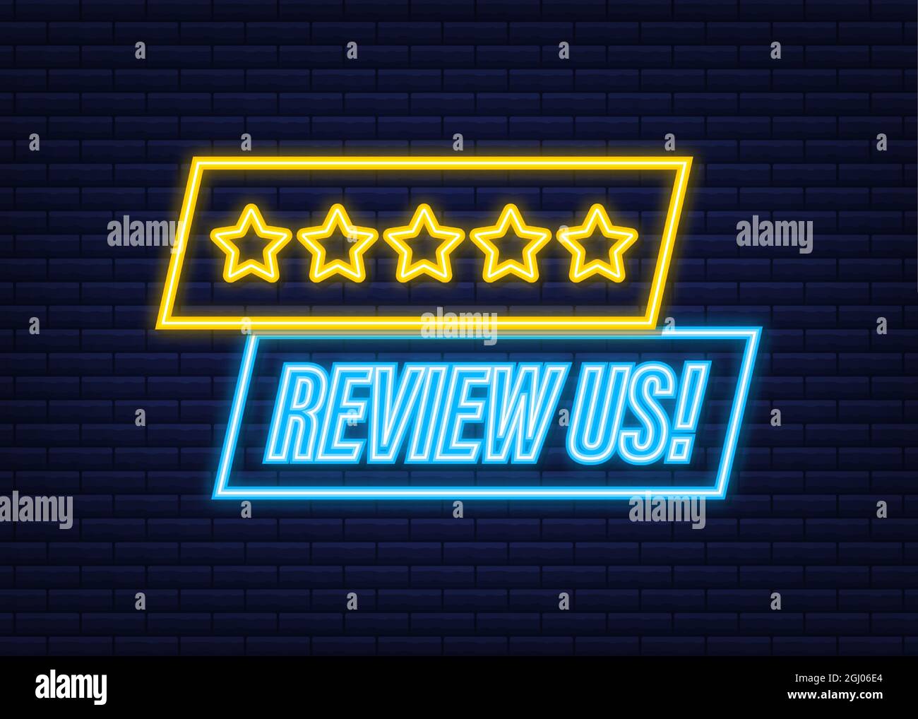 Review us user rating concept. Review and rate us stars neon icon ...