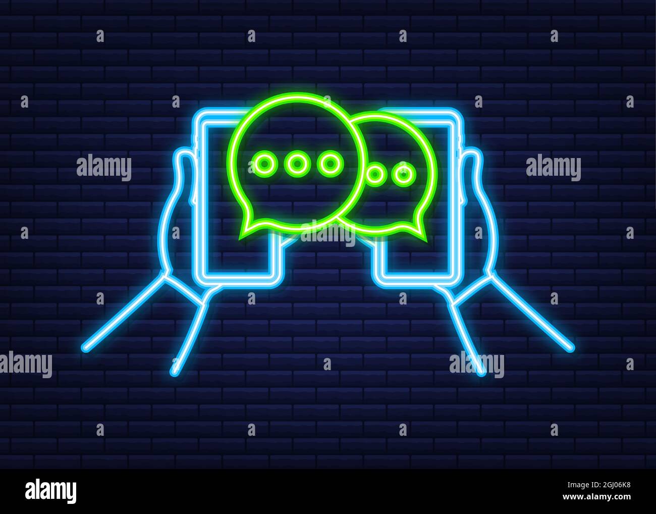 Chat Message Bubbles on smartphone screen. Neon icon. Social network ...