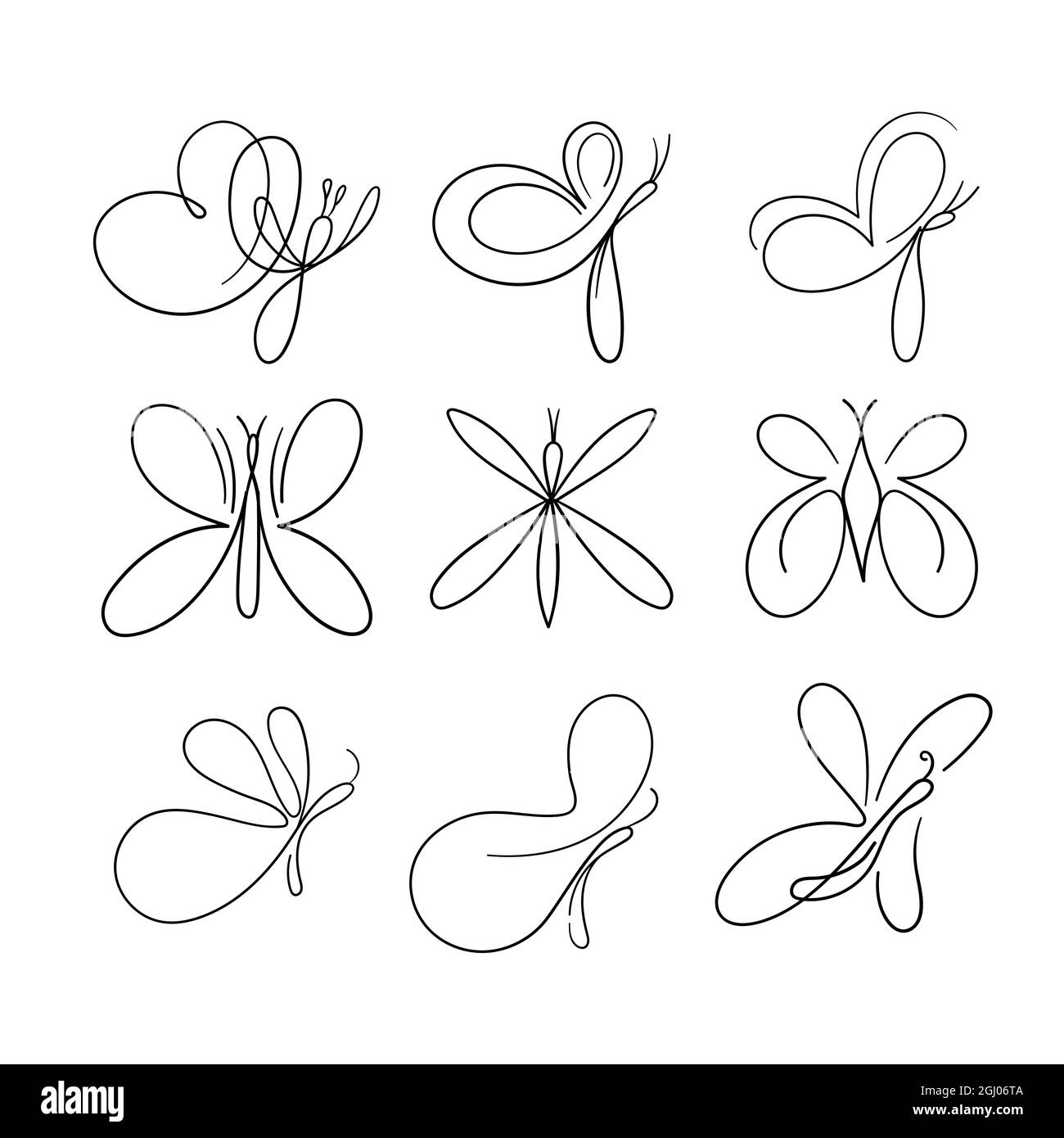 Hand drawn butterfly outline pack Vector illustration Stock Vector