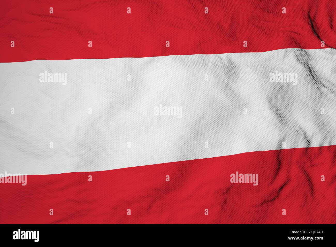 Full frame close-up on a waving Austrian flag in 3D rendering. Stock Photo
