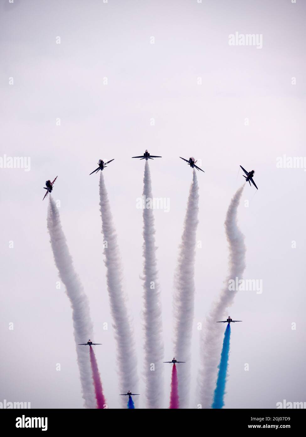 Red Arrows flying display team in action Stock Photo