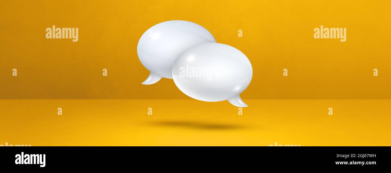 3D white speech bubbles isolated on yellow banner background Stock ...