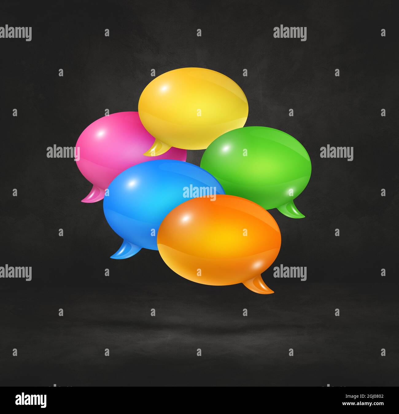 3D multicolor speech bubbles isolated on black square background Stock ...