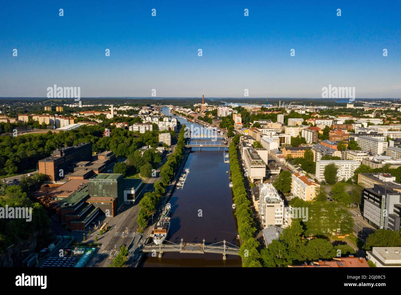 Aurajoki river, summer morning in Turku Stock Photo