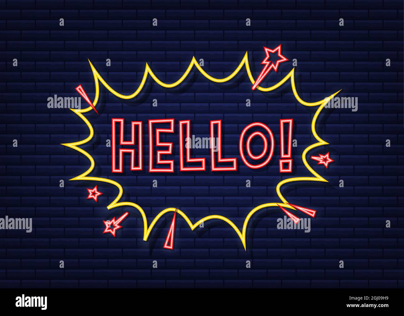 Comic speech bubbles with text Hello. Neon icon. Vintage cartoon ...