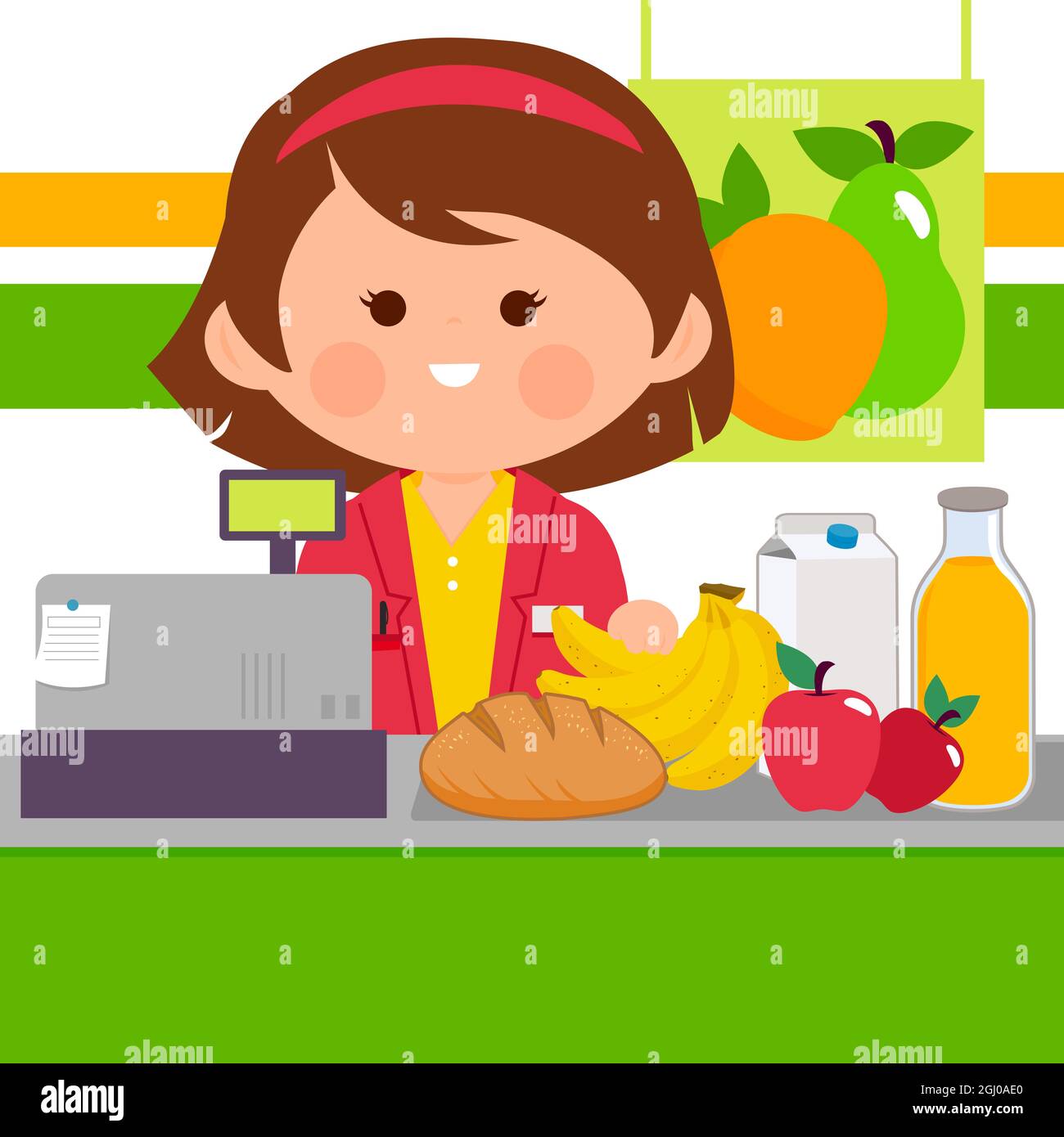 Grocery store employee at the counter Stock Photo Alamy