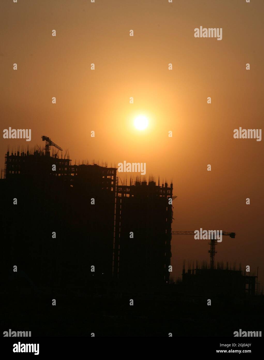 A view of a construction site of residential apartment in Greater Noida Delhi NCR, India. Stock Photo